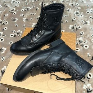 Ariat Black Combat Moto Boots with Polished Leather